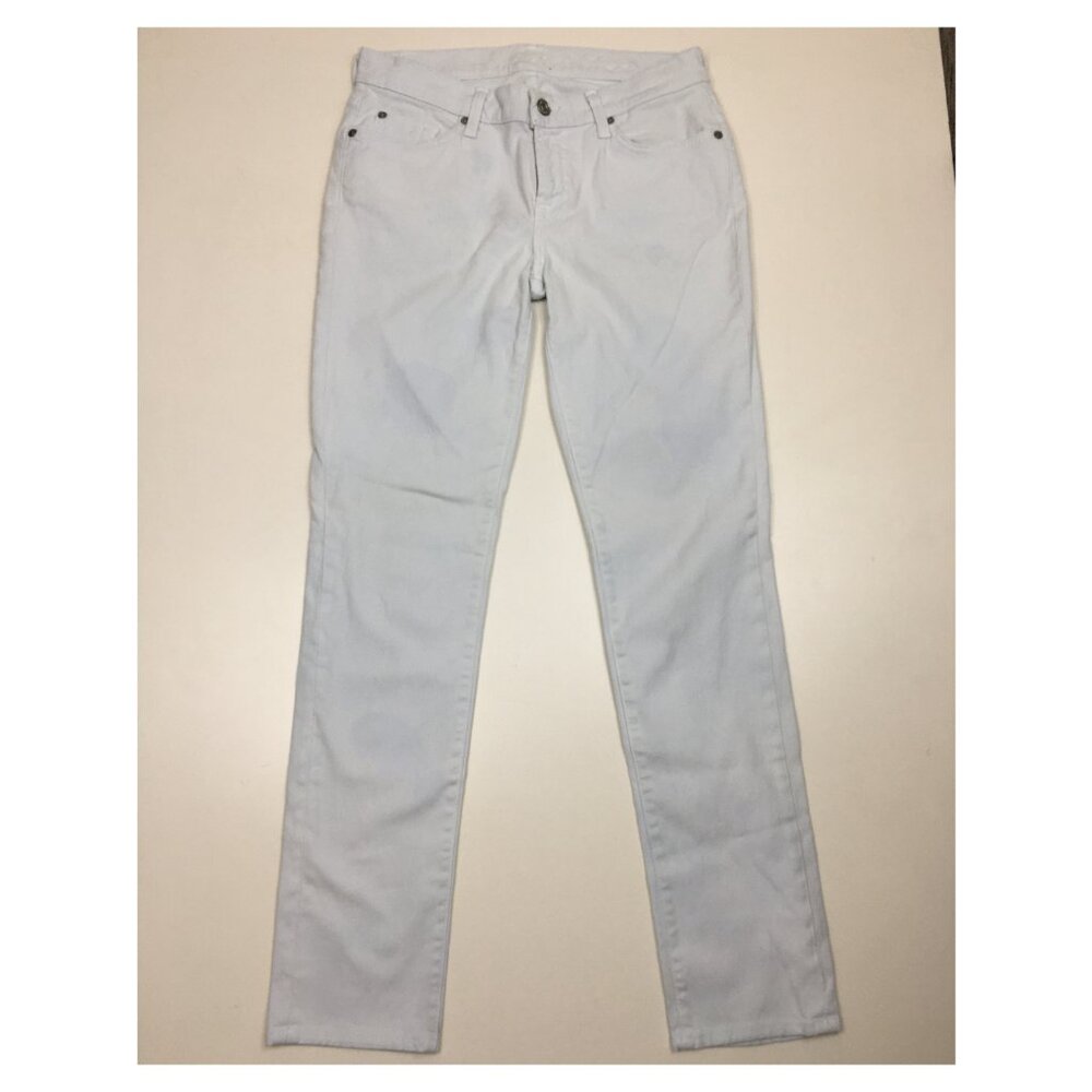 7 FOR ALL MANKIND Very Light Blue The Slim Cigarette 5 Pocket Logo Buttons Jeans